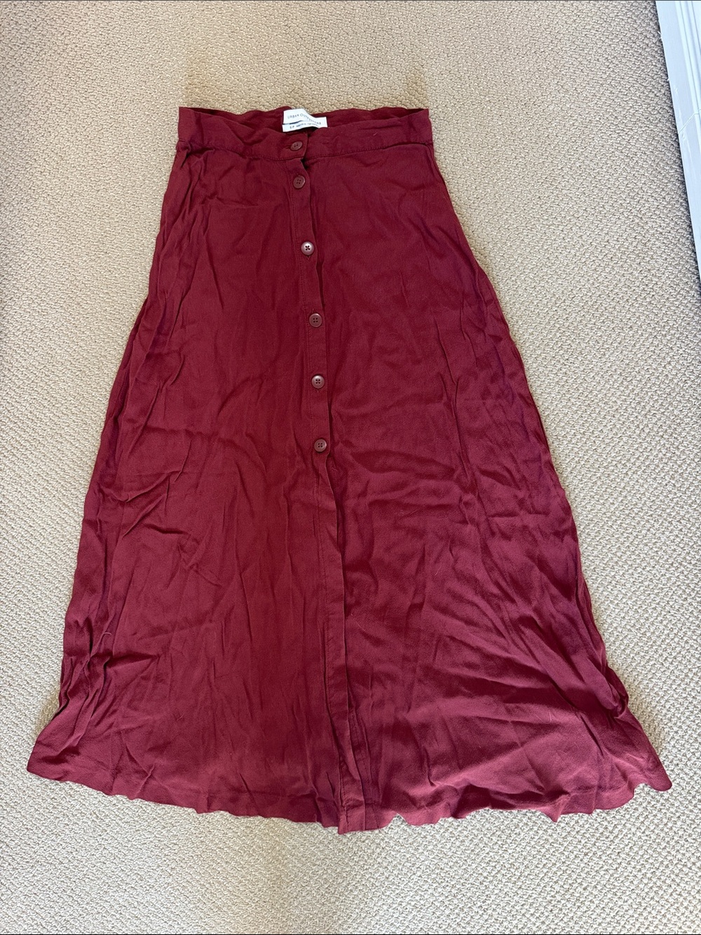 Urban Outfitters Burgundy Button-Front Midi Skirt